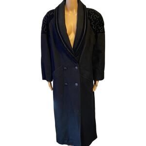 VTG Stephanie Mathews Black Double Breasted Wool Dressy Maxi Pea Coat Women Sz10